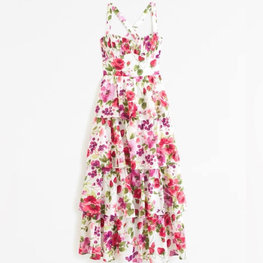 Abercrombie Floral Lace-Up Back Tiered Maxi 100% Cotton